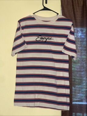 Empyre White Multicolor Striped Logo Tee